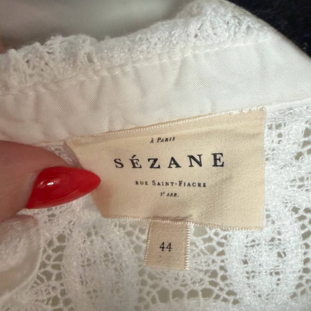 Sezane Chlo White Lace Crochet Button-Down Shirt - Picture 2 of 10